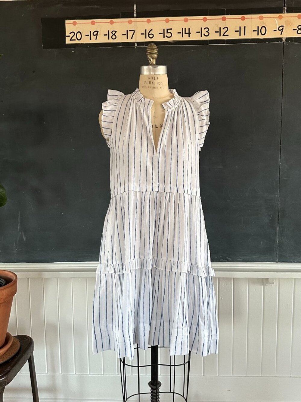 NWT ME+EM Cotton Stripe Short Frill Dress White Blue US 6